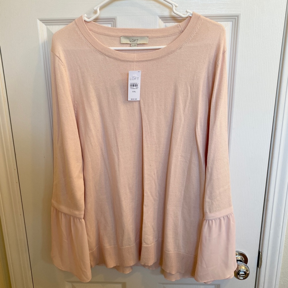 Loft Pink Sweater with Tie Sleeve Detail